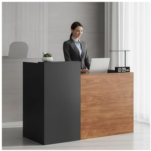 Moderne Empfangstheke aus Holz, Empfangstresen Nussbaumholz, Verkaufstheke L Form, Stabile Bürotheke Rezeptionstisch, Rezeptionstresen für Friseursalon, Kosmetikstudio, Praxis, Büro, Laden, Hotel