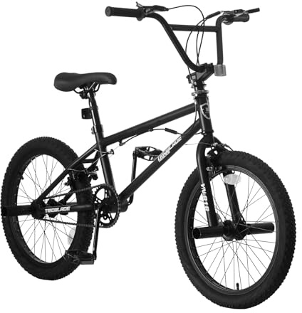 LSBIKE 20 Zoll BMX Bike, Freestyle Fahrrad mit Leichter Stahlrahmen, 360° Drehbarem Lenker, Aluminiumräder, Bike mit Vorder—und Hinterrad-U-Bremse, 4 Pegs, Für Teenager & Erwachsene（Schwarz）