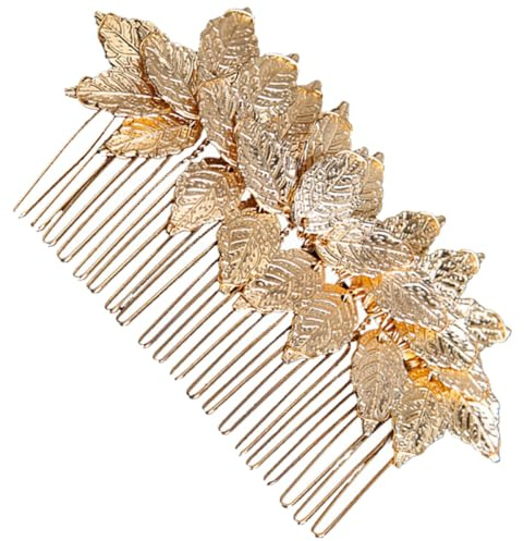 Peineta Lateral de Hojas Dorada en Aleación para Boda | Adorno Nupcial Elegante, Estilo Romántico y Creativo, para Aniversario y Peinado Recogido