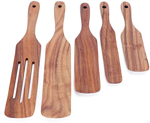 Cocoarm Set da 5 Spatole in Legno di Teak, Kit di Utensili per Tornire in Legno, da 13,8 Pollici a 9,3 Pollici, Superficie Liscia Antiaderente, Design con Foro per Appendere, per la Domestica,