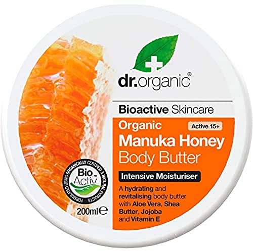 Dr Organic Manuka-Honig-Körperbutter, Feuchtigkeitsspendend, Trockene Haut, Für Männer, Für Frauen, Natürlich, Vegetarisch, Tierversuchsfrei, Paraben- & SLS-frei, Bio, 200ml