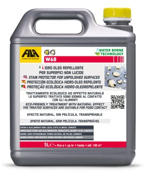 FILA Surface Care Solutions, W68, Floor Tiles Stainproof and Waterproof Sealant, Natural Stone Sealer and Brick Sealer, Exterior Patio sealant with Natural Effect, It doesn't Form Surface Film, 5L