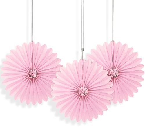 Lovely Pink Solid Tissue Paper Fans (15cm) 3 Pieces - Vibrant Hanging Decorations for Parties & Events