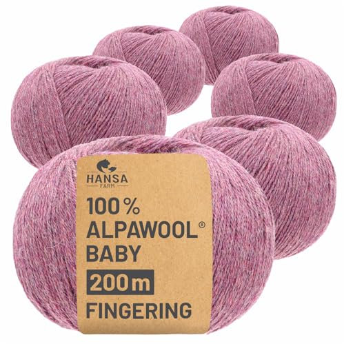HANSA-FARM | 100% Baby Alpakawolle in 50+ Farben (kratzfrei) - 300g Set (6 x 50g) - weiche Alpaka Wolle zum Stricken & Häkeln in 6 Garnstärken by Hansa-Farm - Beere Heather (Rot-Lila)