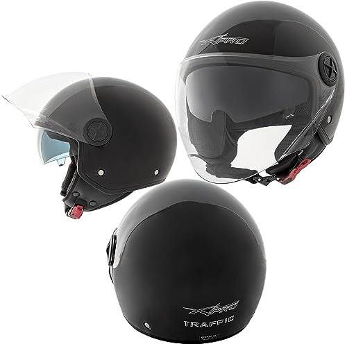 A-pro Casque Moto Scooter Jet Double Visiere pare-soleil ECE 22 Noir L