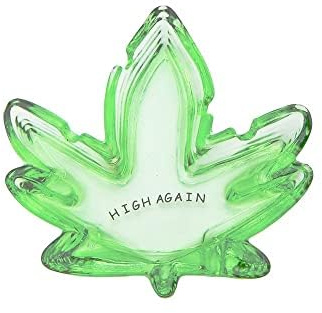 Glass Home Ashtray Marijuana Leaf Shape Ashtrays for Weed 420 Cannabis Cigarette Ash tray for Men, Secret Santa Gag Gift (Green)