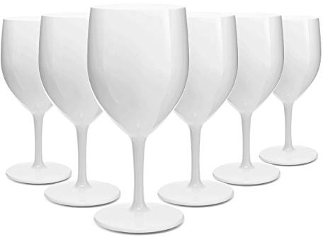 RB Wine Glasses White Premium Plastic Unbreakable Reusable 25cl, Set of 6