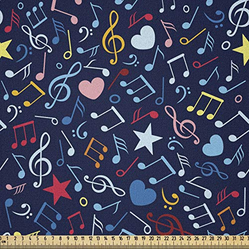 ABAKUHAUS Musik Stoff als Meterware, Rhythmus in Meinem Herz-Entwurf, Microfaser Stoff für Dekoratives Basteln, 1M (230x100cm),Marineblau