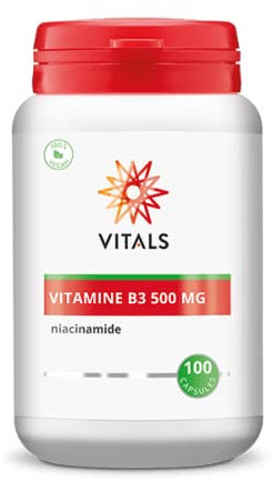 Vitals - Vitamin B3 500 mg 100 Kapseln. Hohe Dosis Niacinamid in Reiner Form. 100% Vegan. Führt nicht zu einem Niacin-Flush (einer Rötung). Enthält eine hohe Dosis in reiner Form.