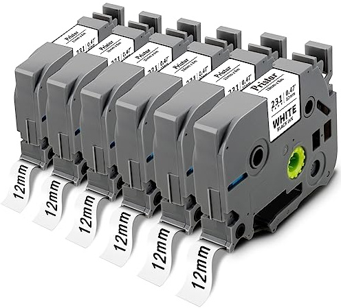 Pristar 6x 12mm 0.47 Schriftband kompatible für Brother P-touch TZe-231 TZe231 TZ231 Tze Schriftbänder laminated für Brother PT-H107B PT-E110 PT-D400 PT-H110 PT-H100 PT-H105 PT-D600VP PT-D210 PT-1000