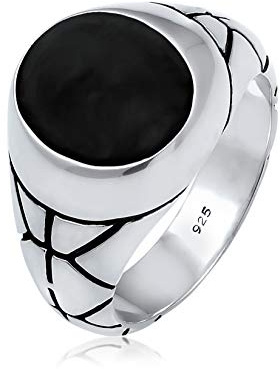 Kuzzoi Siegelring Herrenring oval Emaille schwarz massiv 13 mm 925 Silber | Silberring verziert schwarz oxidiert Ring für Männer in der Ringgröße 60 - 66