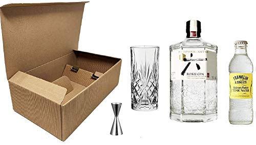 Cofanetto Kit Gin Tonic -ROKU- Ballon in Vetro + Roku Gin 43% 70 cl + Tonic Water Franklin & Sons 200 ml + Misurino Dosatore (Indian Tonic, 1)