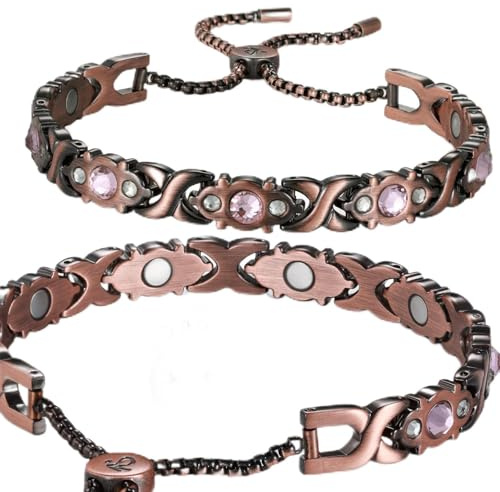 RainSo Kupferarmband Damen, Rosa Kristall Design Magnetarmband Damen Gesundheit, Verstellbar, mit Displaybox