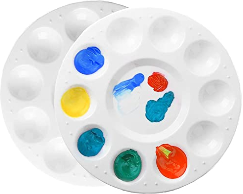 Painting Palette Paint Tray Palettes Plastic Round Palette Color Palette Mixing Palette for Painting and Oil DIY Craft Professional Art Painting(2 PCS)