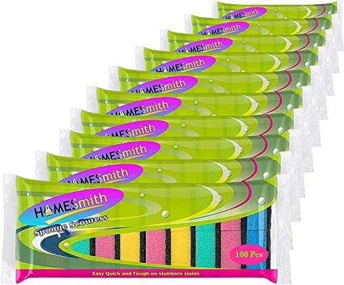 HOMESmith Pack of 100 Sponge Scourer Washing Up Colourful Sponges