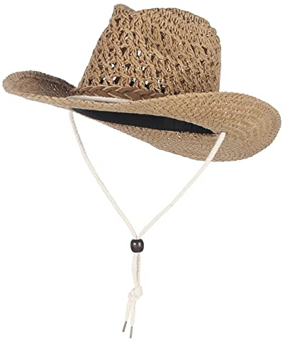 EOZY Cowboyhut Strohhut Herren Sommerhut Westernhut UV Schutz Sonnenhut Panama Hut M Khaki