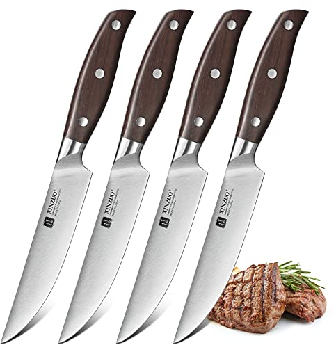 XINZUO 4-teilig Steakmesser Set Deutschem 1.4116 Edelstah, 12.7cm Steakbesteck Besteckmesser Set, Tafelmesser für Heim und Restaurant, Scharf Küchenmesser für 4 Personen-Red Sandalwood Griff