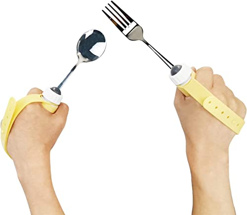 Juego de tenedores de cucharas de utensilios adaptables, tenedor giratorio giratorio de 360 °, cuchara, ayuda para comer para discapacitados, agarre de debilidad, accidente cerebrovascular, artritis