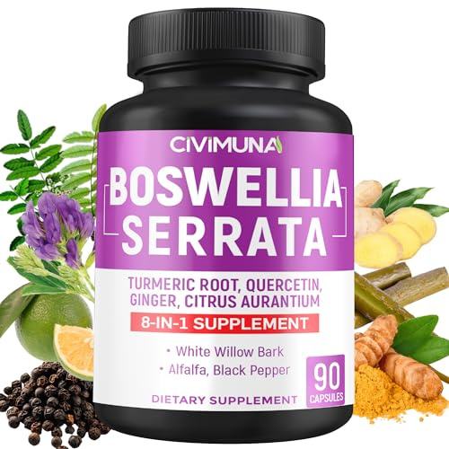 Boswellia Capsules with Boswellia, Turmeric, Quercetin and More - 90 Capsules for 3 Months Supply