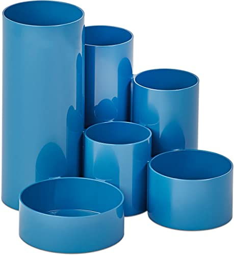 MAUL Stiftehalter MAULtubo Ø15x12,5 cm | Schreibtisch Organizer mit 6 Köchern | Büro Organizer für Stifte, Kugelschreiber, Pinsel und Schere | Stilvoller Stifte Organizer | Atlantic Blue