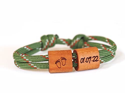 Holz Armband personalisiert mit Gravur, Datum, Kindernamen, Fußabdruck, Geburt, Bester Papa