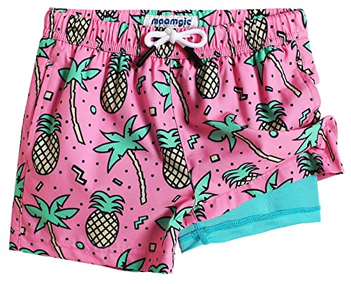 maamgic Boys Swim Trunks with Compression Liner Toddler Stretch Swim Shorts Quick Dry Swimming Trunks Boxer Brief 2 in 1 Beach Shorts Rose Coconut 5/6