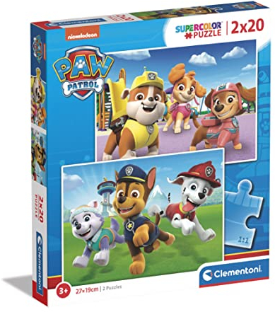 Clementoni - 24800 - Supercolor Puzzle - Paw Patrol - 2 Puzzle Mit 20 Teile Ab 3 Jahren, Buntes Kinderpuzzle Mit Besonderer Leuchtkraft & Farbintensität, Geschicklichkeitsspiel Für Kinder
