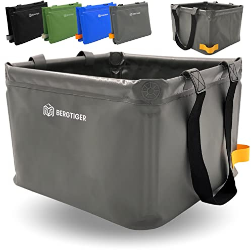 BERGTIGER® Faltschüssel Camping 18/22/26L mit EXTRA GRIFF I Faltbare Outdoor Spülschüssel & Spülwanne I Waschschüssel faltbar zum Abwaschen I robustes Camping Zubehör (Anthrazitgrau/Gelb - 22 Liter)