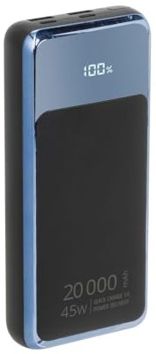 RIVACASE VA1075 Powerbank 20 000 mAh QC/PD 45 W Station de charge rapide compatible avec ordinateurs portables, chargeur portable avec écran LCD, 2 entrées et 4 sorties, parfait pour MacBook, iPhone,