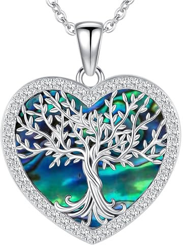 Aniu Collar Árbol de la Vida Plata de Ley 925, Colgante Árbol de la Vida, Collar Corazón Árbol de la Vida con Concha de Abulón, Regalo Joyería Árbol de la Vida para Mujer
