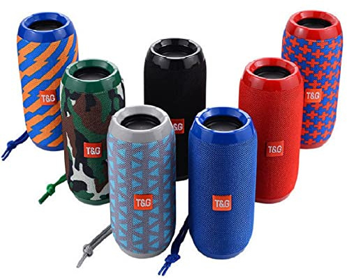 Altavoz Portátil Bluetooth Inalámbrico, Radio FM, Impermeable Recargable. | USB, AUX, TF y Micro SD. Batería 1200 mAh, hasta 4 horas de reproducción y alcance inalámbrico de 10 m. (Azul con Naranja)