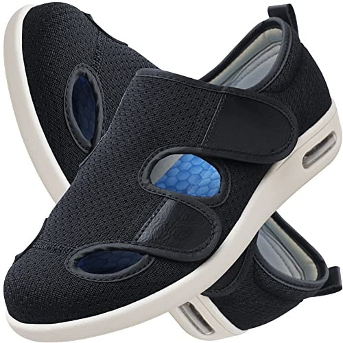 Zapatillas Pie Diabetico Verano Hombre Sandalias para Pies Hinchados con Edema para Ancianos Zapatos para Caminar Tejidos elásticos Zapatos preventivos de Salud Extra Anchos,Negro,43 EU