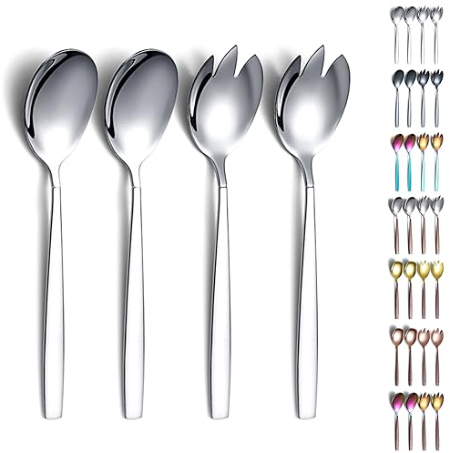 Evanda Salatbesteck, Edelstahl Salatbesteck, Salatlöffel, Salatbesteck, Salatgabel, 4er Pack