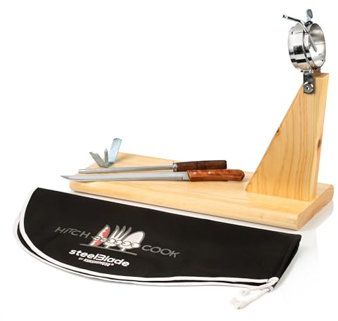 Steelblade 010134 Schinkenhalter 360° drehbar aus Edelstahl + Schinkenabdeckung Kukuxumusu + Schinkenmesser-Hergestellt in Spanien