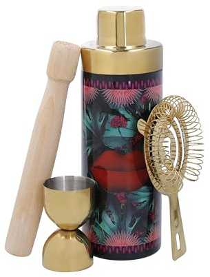 Mikasa x Sarah Arnett 4pc Cocktail Shaker Set, Stainless Steel Cocktail Making Set with 600ml Shaker, Double Jigger, Strainer & Muddler - Bartender Kit for Home Bars