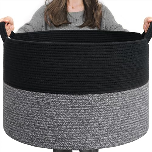 TIMEYARD Aufbewahrungskorb aus Baumwollseil, 55 × 35 cm, Schwarz | Für Spielzeug, Wäsche und Decken Ideal fürs Kinderzimmer Weiches Baumwollseil Formstabil