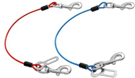 Tiardey hundbälte för bilar 2st stålrep hundsäkerhetsbälten Säkerhetsbälte No-Chew Tether-kabel med dubbla klämmor och spärrfäste