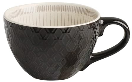Kaffeetasse Groß Tasse, 700ml Große Suppenschüssel mit Griff, Müslischalen mit Henkel Kaffeebecher, XXL Kaffeetasse Gross Keramik Teetasse (Schwarz - 380ml)