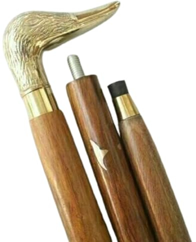 Gehstock, antiker Vintage-Stil, viktorianisch, römisch, Holz, Ente Messinggriff, Sammlerstück für Erwachsene
