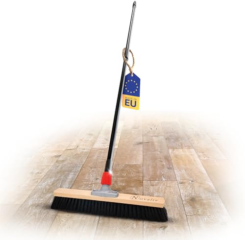 Novaliv Balai de salle 50 cm avec manche télescopique - Poils synthétiques - Avec manche - Balai fin avec manche - Balai d'atelier - Balai industriel - Balai d'intérieur - Balai de terrasse - Balai
