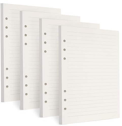 FYY A5 Refill Paper - 4 Packs 100GSM Thick Lined Paper, 6 Hole Filler Inserts, 180 Sheets (360 Pages) for 6 Ring Binder Journal Notebook