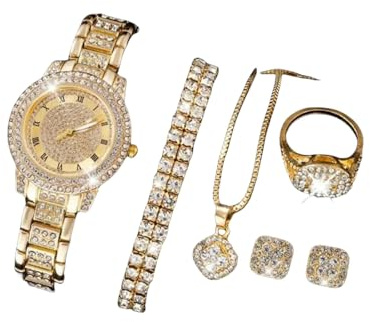 TianWlio Montre pour Femmes et Bracelet Set Ensemble de Montre Femme Fantaisie Quartz Etanche Montre Bracelet Elégante avec Chiffres Romains Montres pour Dame Montre Petit Poignet (GD1, One Size)
