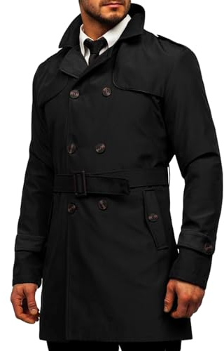 Runcati Trench Coat Men's Slim Fit Double Breasted Coat Medium Length Classic Business Casual Coat Autumn Windproof Coat