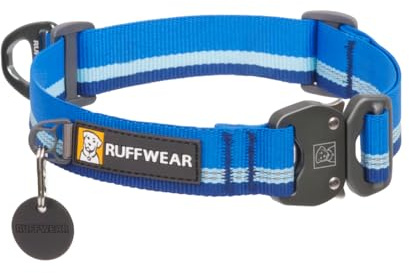 RUFFWEAR Top Rope großes Hundehalsband, bequemes und Starkes Gurtband für Spaziergänge mit dem Hund, Größe L (51–66 cm), Blauer Pool