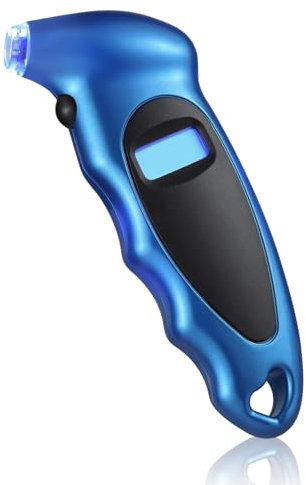 Digital Tyre Pressure Gauge, 4 Settings, 150 PSI/10 Bar/1000 kPa/10 kg/cm², for Car, Truck, Bicycle, Motorcycle, Backlit LCD, Non-Slip Grip, Blue