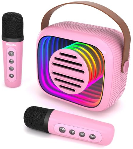 Karaoke Maschine Kinder mit 2 Mikrofonen, Mini Karaoke Kinder mit 6 Sound-Effekt und LED-Licht, Mikrofon Maschine Spielzeug Geschenke,Tragbare Bluetooth Karaoke für 3-12 Jahre Teens Mädchen