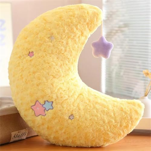 Kuschelkissen Kinder 45 cm Niedlich Stern Mond Plüsch Kissen Dekokissen Weiche Flauschige Zierkissen Sofakissen für kuschelecke Kinderzimmer Schlafzimmer Deko (Mond,Gelb)