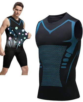 SHEKINI 2025 jonisk undertröja herr, kompression, elastisk tanktopp, ärmlös skjorta, kroppsformare, Svartblå, XXL