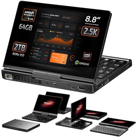 GPD Pocket 4: Miniportátil con CPU AMD Ryzen AI 9 HX 370, GPU Radeon 890M, 64 GB de RAM LPDDR5X, 2 TB de SSD PCIe Gen4, Pantalla de 8,8 Pulgadas 2,5K a 144 Hz, Wi-Fi 6E, Bluetooth 5.3