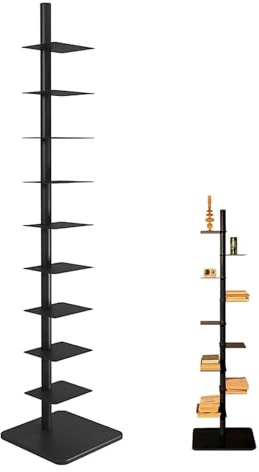 HARELA Metall Bücherregal 9-Tier, Drehbares Bücherregal, Bücherturm Freistehend Ecke Regal, Für Heimbüro, Wohnzimmer, Schlafzimmer, DIY Offenes Bücherregal Für Dekor(Black)